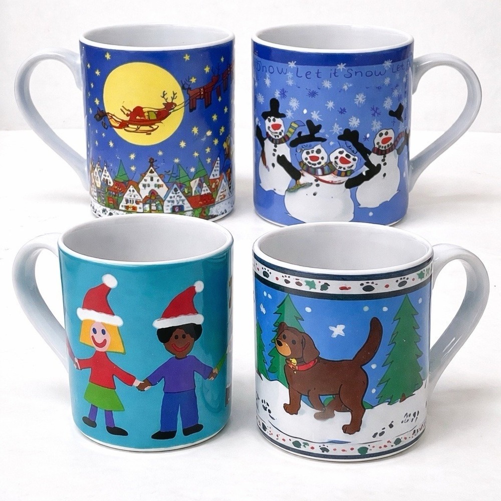 Save the Children 1998 Coffee Cup Set-4 Unused Frosty Dana Merry Christmas Coco